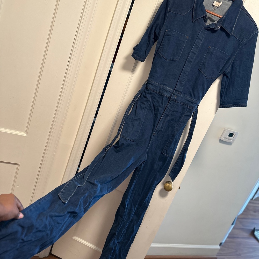 Navy Blue Jumpsuit with Belt - Picture 3 of 5